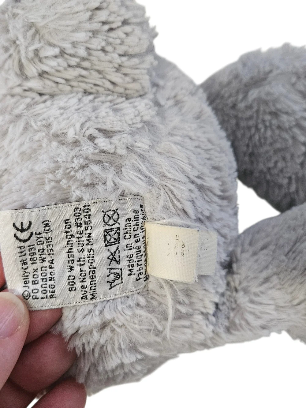 Jellycat Bushfull Bunny Plush Gray Striped Ear Detail 16